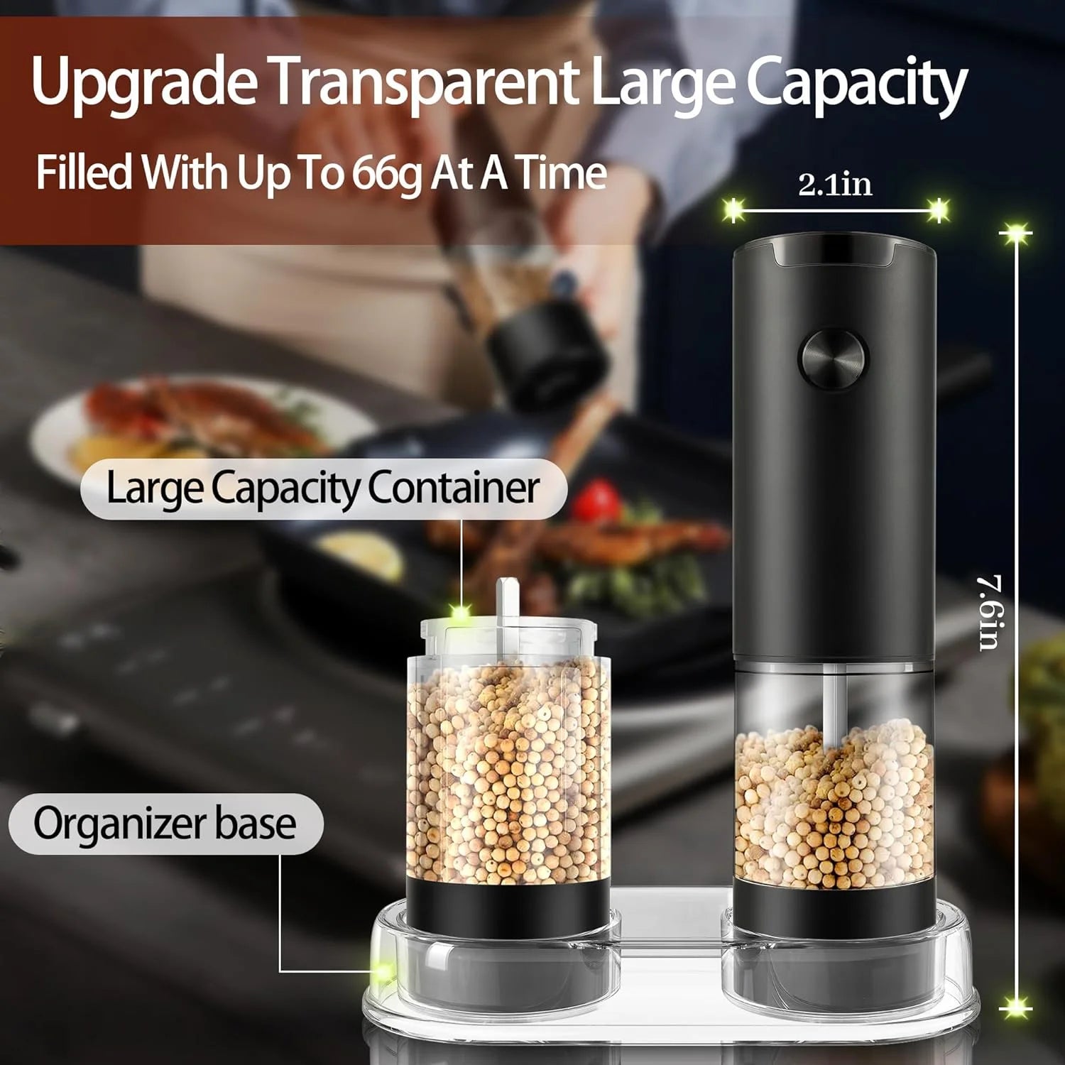 Electric Salt & Pepper Grinder Set with LED Light & Adjustable Coarseness