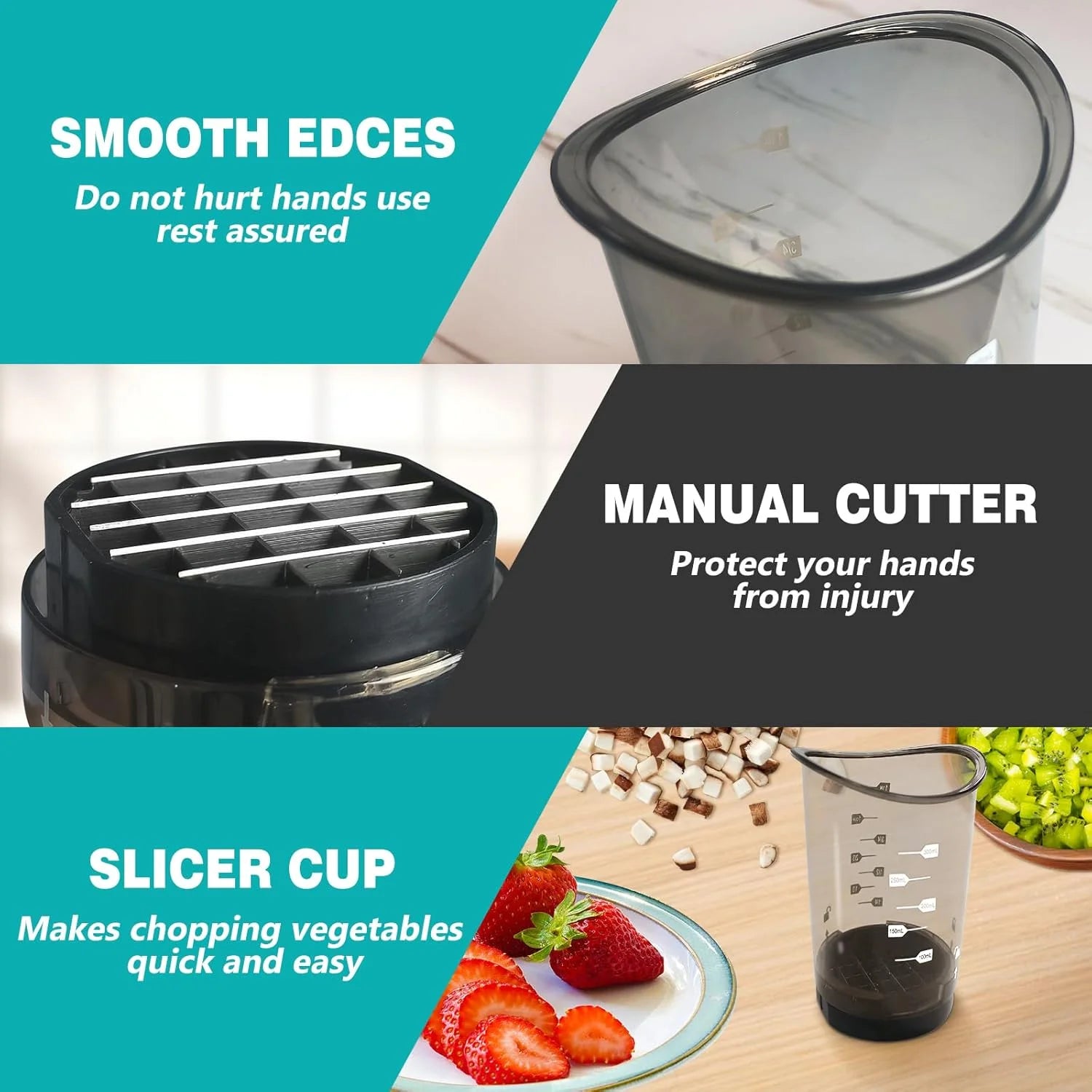 3-in-1 Cup Slicer – Multifunction Fruit & Vegetable Cutter with Measuring Container