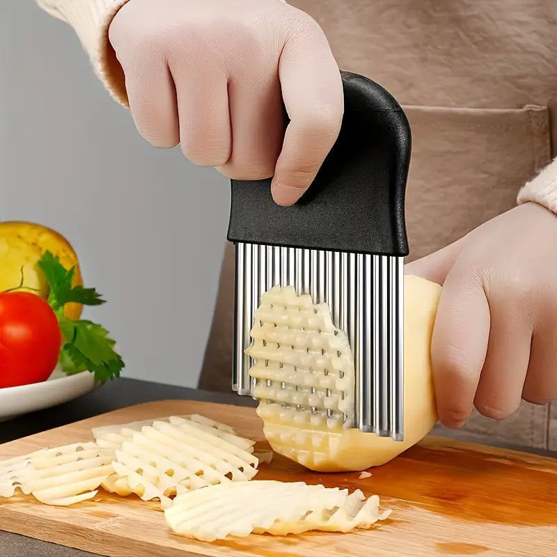 Crinkle Cut Wavy Knife – Stainless Steel French Fry & Veggie Slicer