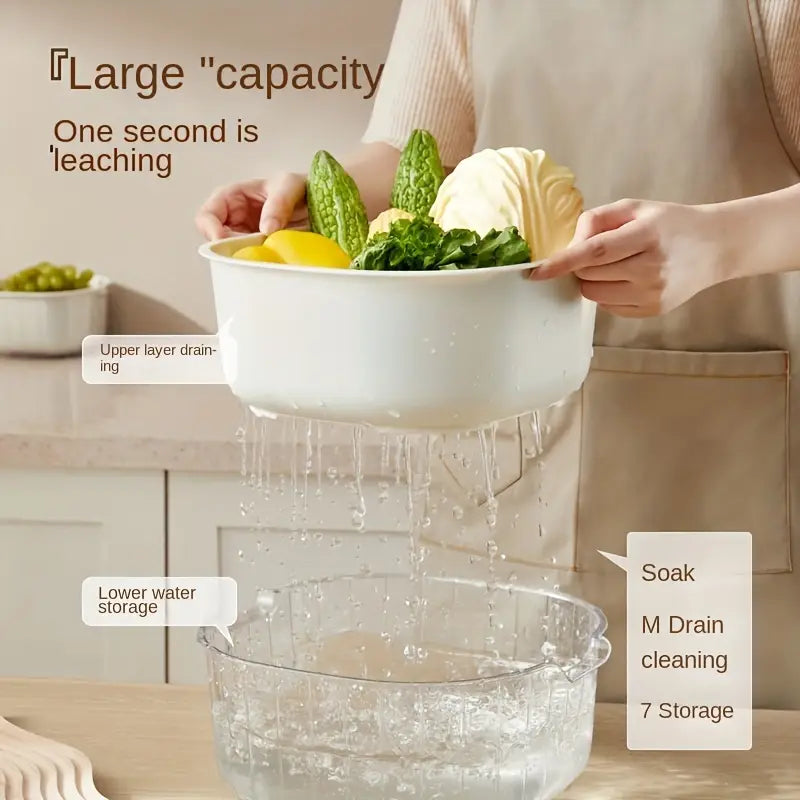 6pcs Double Layer Fruit & Veggie Drain Basket Set - Deep Wash & Strain Bowl