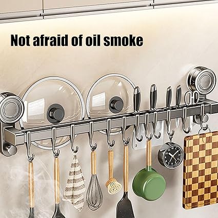 Kitchen Suction Cup Hanging Rod with Multi-Hooks (5 to 14 Hook Variants)
