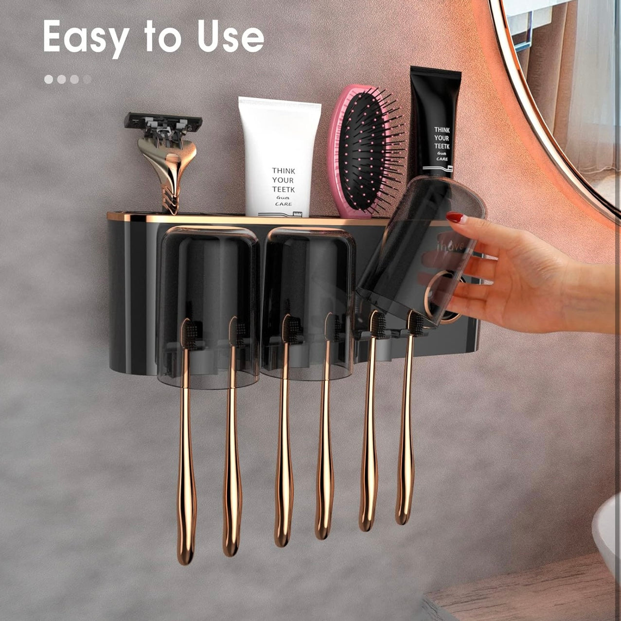 Wall-Mounted Toothbrush Holder & Toothpaste Dispenser Set
