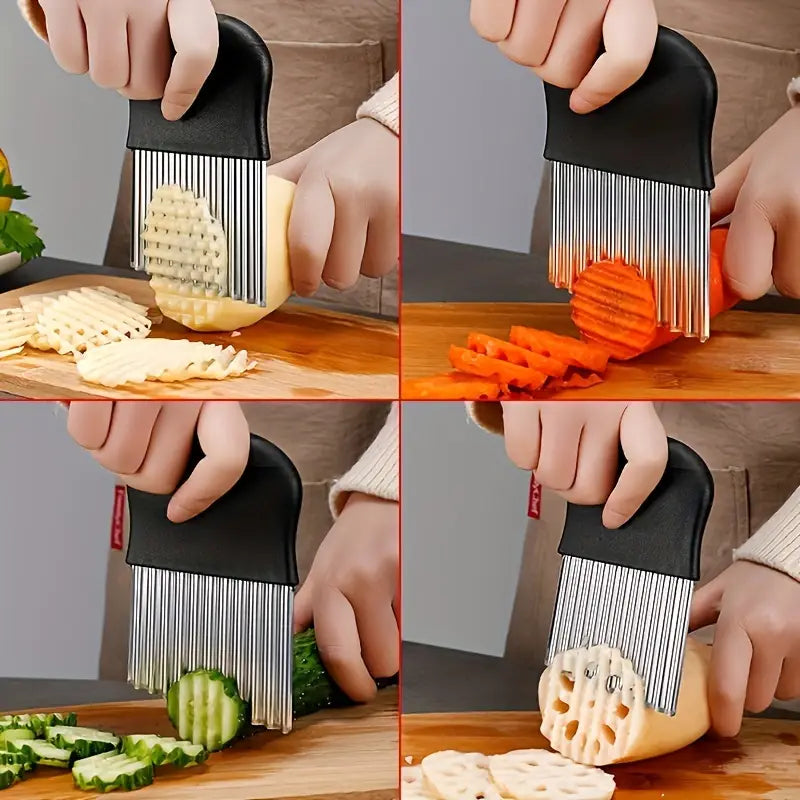 Crinkle Cut Wavy Knife – Stainless Steel French Fry & Veggie Slicer