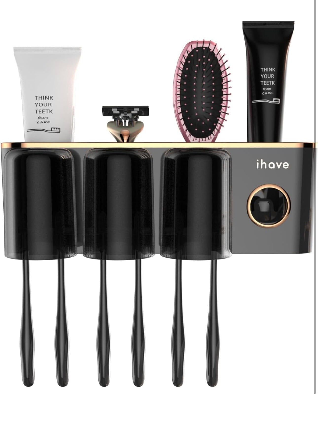 Wall-Mounted Toothbrush Holder & Toothpaste Dispenser Set